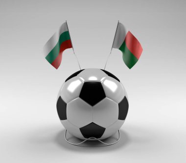 Bulgaristan - Madagaskar Futbol Bayrakları, Beyaz Arkaplan - 3D Render