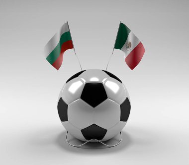 Bulgaristan - Meksika Futbol Bayrakları, Beyaz Arkaplan - 3D Hazırlama