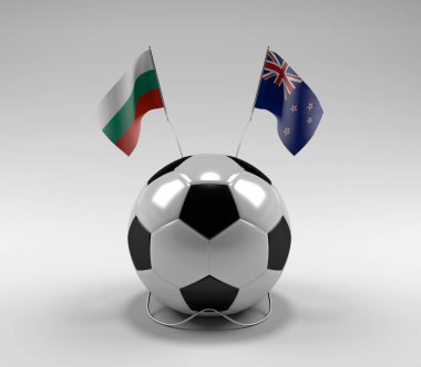 Bulgaristan - Yeni Zelanda Futbol Bayrakları, Beyaz Arkaplan - 3D Render
