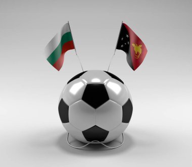 Bulgaristan - Papua-Yeni Gine Futbol Bayrakları, Beyaz Arkaplan - 3D Render