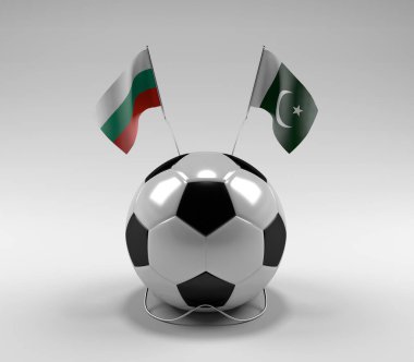Bulgaristan - Pakistan Futbol Bayrakları, Beyaz Arkaplan - 3D Hazırlama