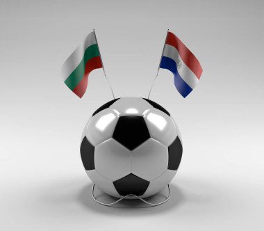 Bulgaristan - Paraguay Futbol Bayrakları, Beyaz Arkaplan - 3D Render