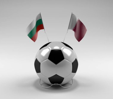 Bulgaristan - Katar Futbol Bayrakları, Beyaz Arkaplan - 3D Hazırlama