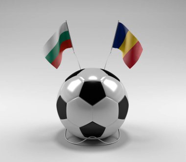 Bulgaristan - Romanya Futbol Bayrakları, Beyaz Arkaplan - 3D Hazırlama