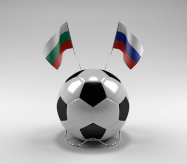 Bulgaristan - Rusya Futbol Bayrakları, Beyaz Arkaplan - 3D Hazırlama