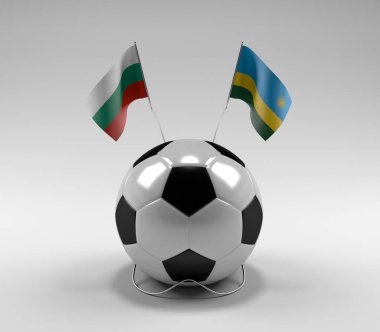 Bulgaristan - Ruanda Futbol Bayrakları, Beyaz Arkaplan - 3D Render