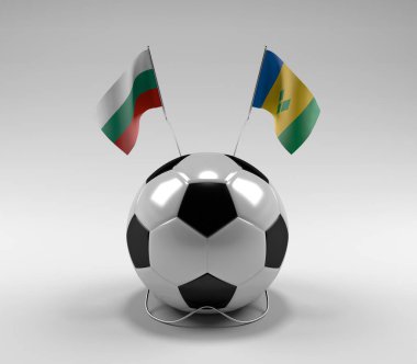 Bulgaristan - Saint-Vincent-and-the-Grenadines Futbol Bayrakları, Beyaz Arkaplan - 3D Render