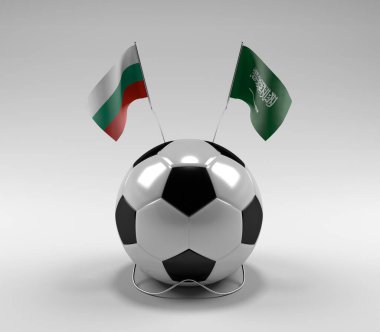 Bulgaristan - Suudi Arabistan Futbol Bayrakları, Beyaz Arkaplan - 3D Render