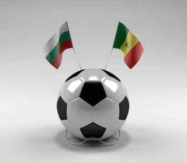 Bulgaristan - Senegal Futbol Bayrakları, Beyaz Arkaplan - 3D Render