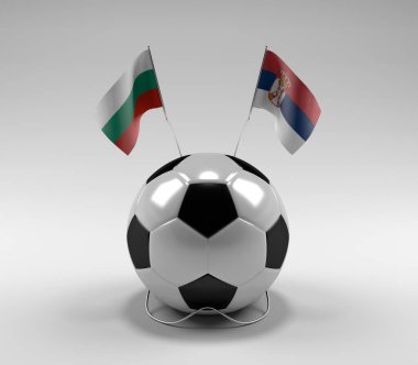Bulgaristan - Sırbistan Futbol Bayrakları, Beyaz Arkaplan - 3D Hazırlama