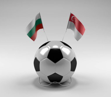 Bulgaristan - Singapur Futbol Bayrakları, Beyaz Arkaplan - 3D Hazırlama