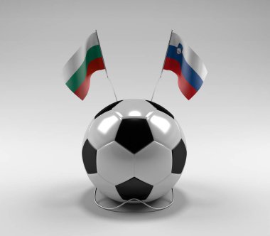 Bulgaristan - Slovenya Futbol Bayrakları, Beyaz Arkaplan - 3D Hazırlama