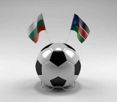 Bulgaristan - Güney Sudan Futbol Bayrakları, Beyaz Arkaplan - 3D Render