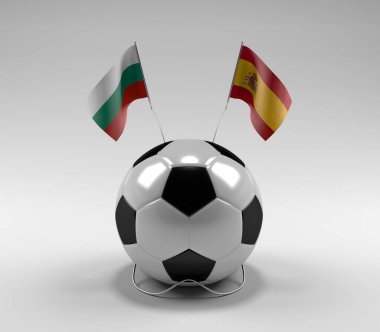 Bulgaristan - İspanya Futbol Bayrakları, Beyaz Arkaplan - 3D Hazırlama