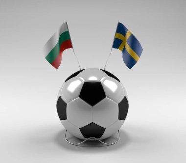 Bulgaristan - İsveç Futbol Bayrakları, Beyaz Arkaplan - 3D Hazırlama