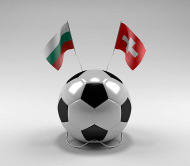 Bulgaristan - İsviçre Futbol Bayrakları, Beyaz Arkaplan - 3D Hazırlama