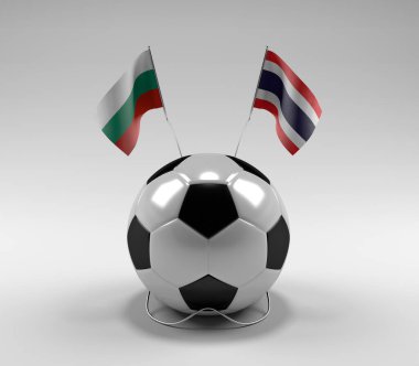 Bulgaristan - Tayland Futbol Bayrakları, Beyaz Arkaplan - 3D Render