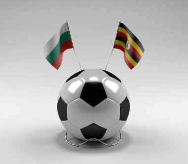 Bulgaristan - Uganda Futbol Bayrakları, Beyaz Arkaplan - 3D Hazırlama