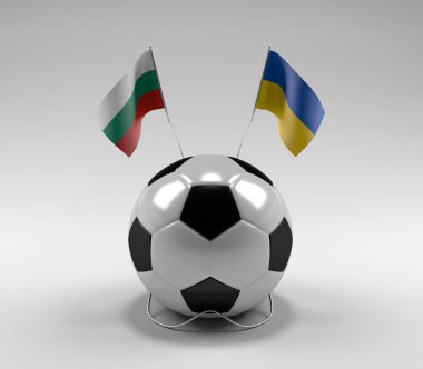 Bulgaristan - Ukrayna Futbol Bayrakları, Beyaz Arkaplan - 3D Hazırlama