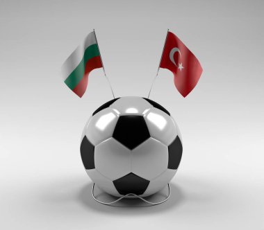 Bulgaristan - Türkiye Futbol Bayrakları, Beyaz Arkaplan - 3D Hazırlama