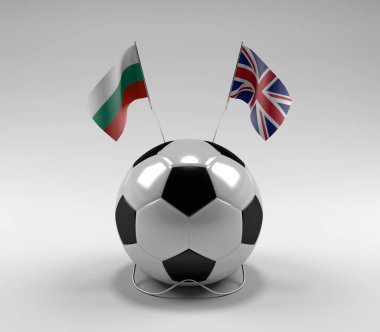 Bulgaristan - Birleşik Krallık Futbol Bayrakları, Beyaz Arkaplan - 3D Render