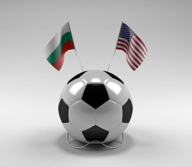 Bulgaristan - Amerika Birleşik Devletleri Futbol Bayrakları, Beyaz Arkaplan - 3D Hazırlama