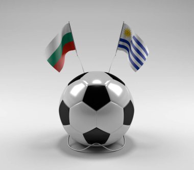 Bulgaristan - Uruguay Futbol Bayrakları, Beyaz Arkaplan - 3D Render