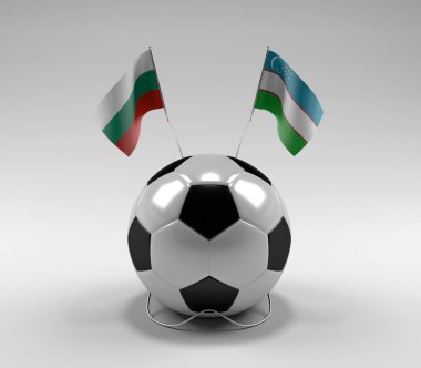 Bulgaristan - Özbekistan Futbol Bayrakları, Beyaz Arkaplan - 3D Render