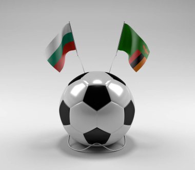 Bulgaristan - Zambiya Futbol Bayrakları, Beyaz Arkaplan - 3B Hazırlama