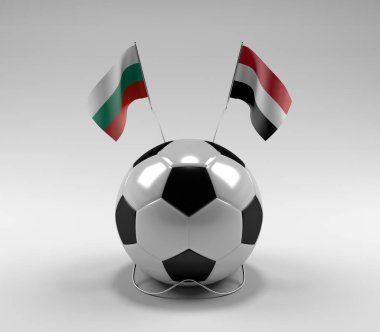 Bulgaristan - Yemen Futbol Bayrakları, Beyaz Arkaplan - 3D Hazırlama