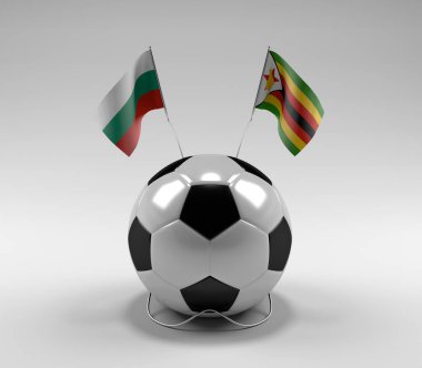 Bulgaristan - Zimbabwe Futbol Bayrakları, Beyaz Arkaplan - 3D Render