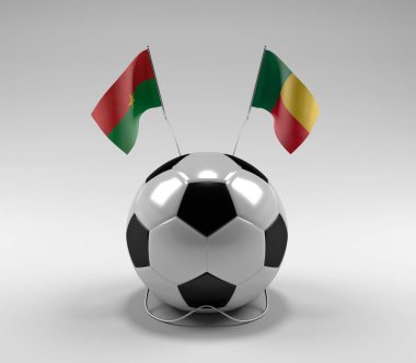 Burkina-Faso - Benin Futbol Bayrakları, Beyaz Arkaplan - 3D Render