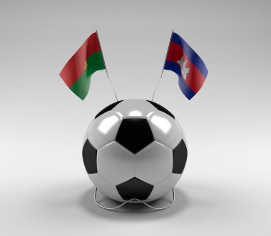 Burkina-Faso - Kamboçya Futbol Bayrakları, Beyaz Arkaplan - 3D Render