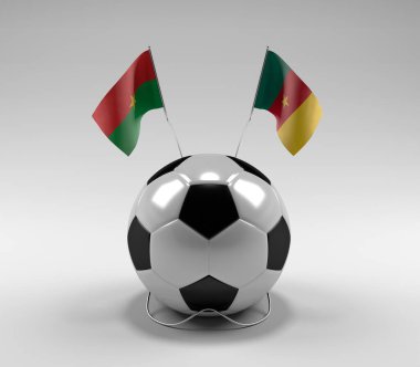 Burkina-Faso - Kamerun Futbol Bayrakları, Beyaz Arkaplan - 3D Render