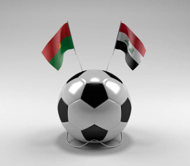 Burkina-Faso - Irak Futbol Bayrakları, Beyaz Arkaplan - 3D Render
