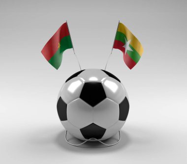 Burkina-Faso - Myanmar Futbol Bayrakları, Beyaz Arkaplan - 3D Render