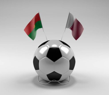 Burkina-Faso - Katar Futbol Bayrakları, Beyaz Arkaplan - 3D Render
