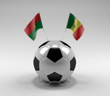 Burkina-Faso - Senegal Futbol Bayrakları, Beyaz Arkaplan - 3D Render