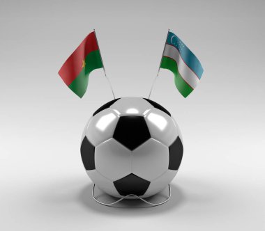 Burkina-Faso - Özbekistan Futbol Bayrakları, Beyaz Arkaplan - 3D Render