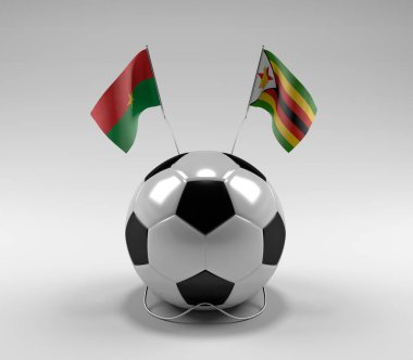 Burkina-Faso - Zimbabwe Futbol Bayrakları, Beyaz Arkaplan - 3D Render