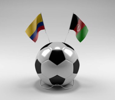 Kolombiya - Afganistan Futbol Bayrakları, Beyaz Arkaplan - 3D Render
