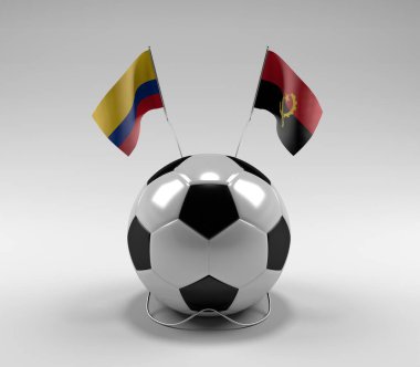 Kolombiya - Angola Futbol Bayrakları, Beyaz Arkaplan - 3D Render
