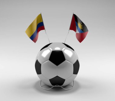 Kolombiya - Antigua ve Barbuda Futbol Bayrakları, Beyaz Arkaplan - 3D Render
