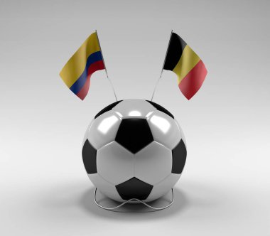 Kolombiya - Belçika Futbol Bayrakları, Beyaz Arkaplan - 3D Render