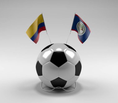 Kolombiya - Belize Futbol Bayrakları, Beyaz Arkaplan - 3D Render