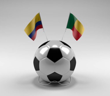 Kolombiya - Benin Futbol Bayrakları, Beyaz Arkaplan - 3D Render