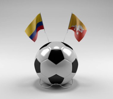 Kolombiya - Bhutan Futbol Bayrakları, Beyaz Arkaplan - 3D Render