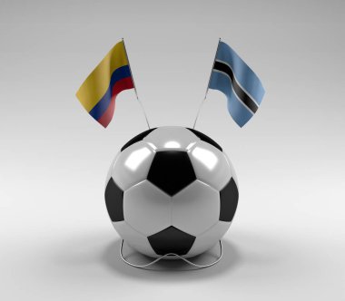 Kolombiya - Botswana Futbol Bayrakları, Beyaz Arkaplan - 3D Render