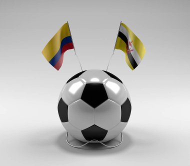 Kolombiya - Brunei Futbol Bayrakları, Beyaz Arkaplan - 3D Render