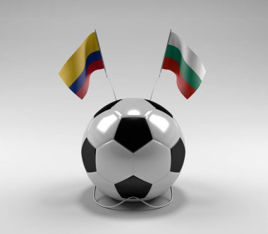 Kolombiya - Bulgaristan Futbol Bayrakları, Beyaz Arkaplan - 3D Render